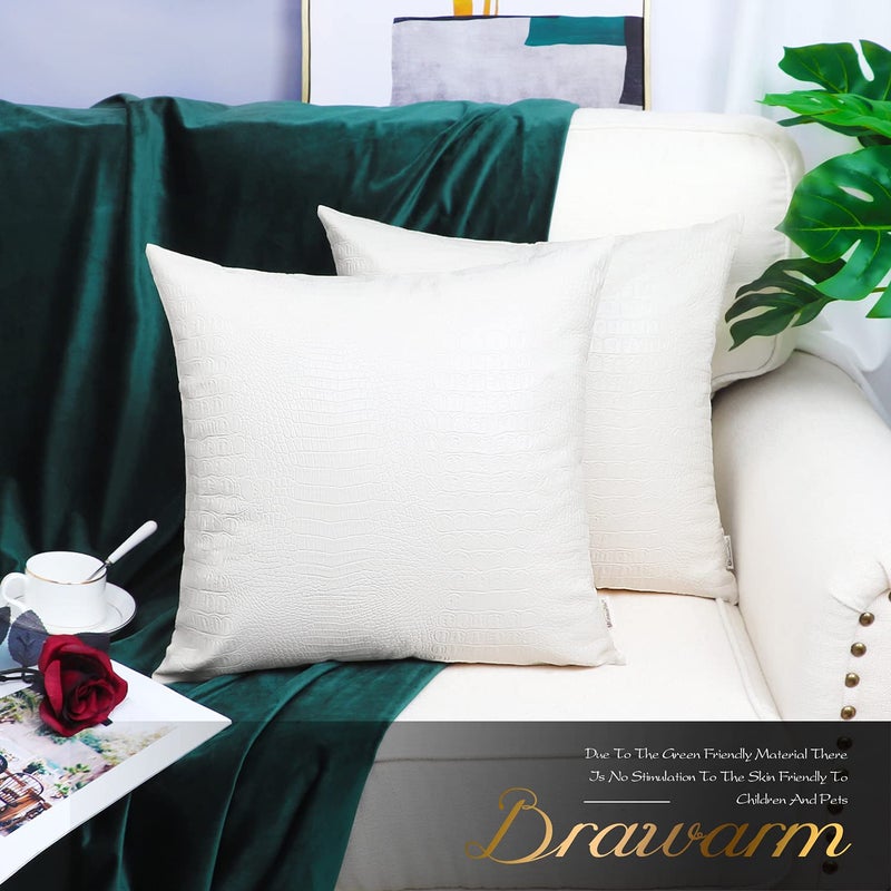BRAWARM Faux Leather Pillow Covers 18 X 18 Inches, White Leather Pillow Covers Pack of 2, Crocodile Leather Decorative Throw Pillows for Living Room Couch Bed Sofa Home - Image 2